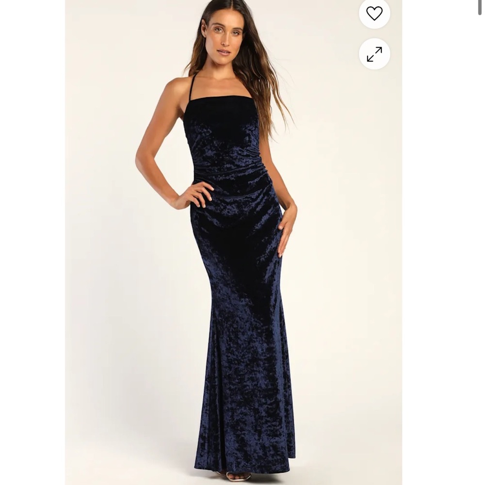 Lulu’s Your Every Wish Navy Crushed Velvet Evening Gown